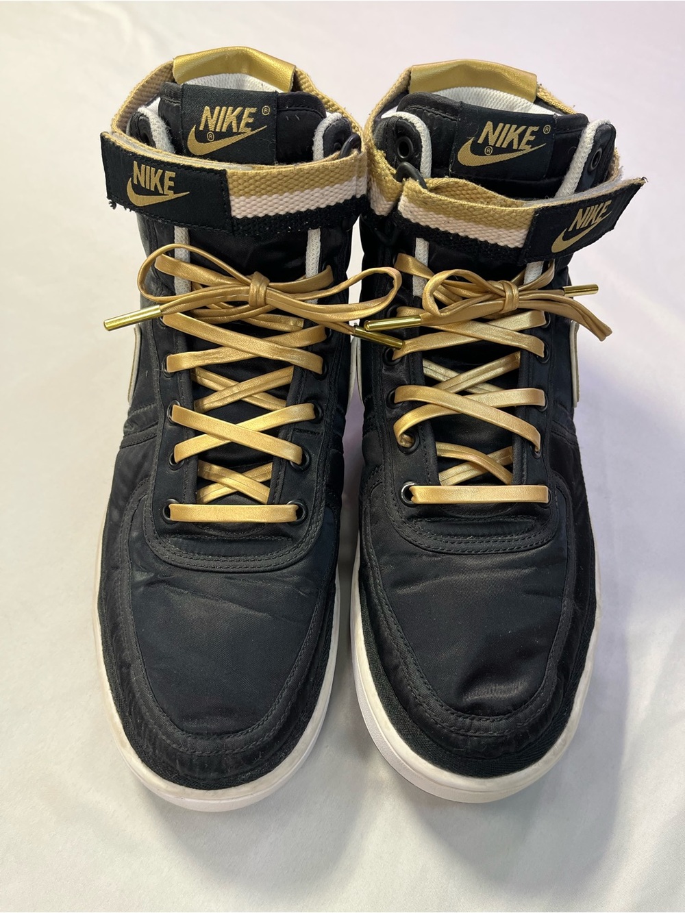 Nike Vandal High Supreme Black Metallic Gold Laces Ankle Strap Shoes Sneakers - Picture 9 of 12